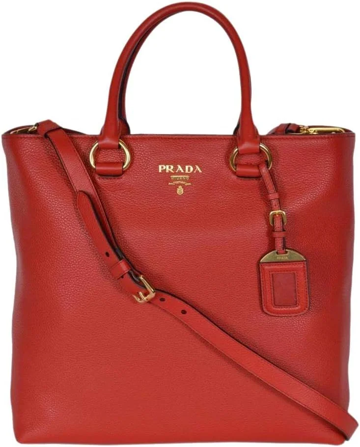 Prada Vitello Phenix Leather Shopping Tote in Red